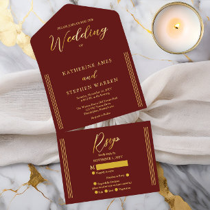 Tout En Un Invitation Mariage minimaliste moderne en burgundy élégant