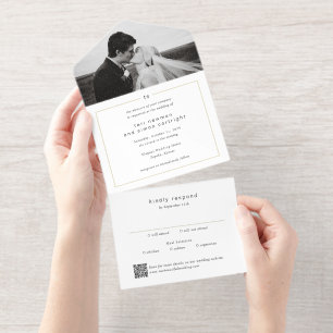 Tout En Un Invitation Mariage moderne avec code QR Monogramme intemporel