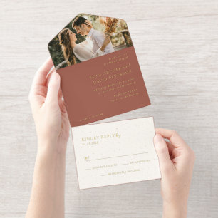 Tout En Un Invitation Mariage Moderne Éditorial en Cuivre Rustique