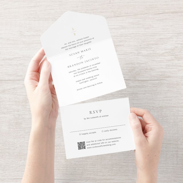 Tout En Un Invitation Mariage Moderne Monogramme Élégant (Détachable)