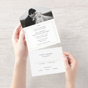 Tout En Un Invitation Mariage Moderne Monogramme Noir et Blanc Intempore