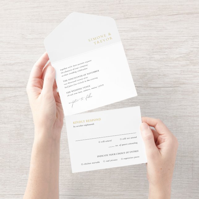 Tout En Un Invitation Mariage Moderne Noir et Blanc Propre (Détachable)