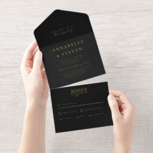 Tout En Un Invitation Mariage noir blanc moderne