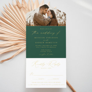 Tout En Un Invitation Mariage photo moderne Green et Gold Foil Script