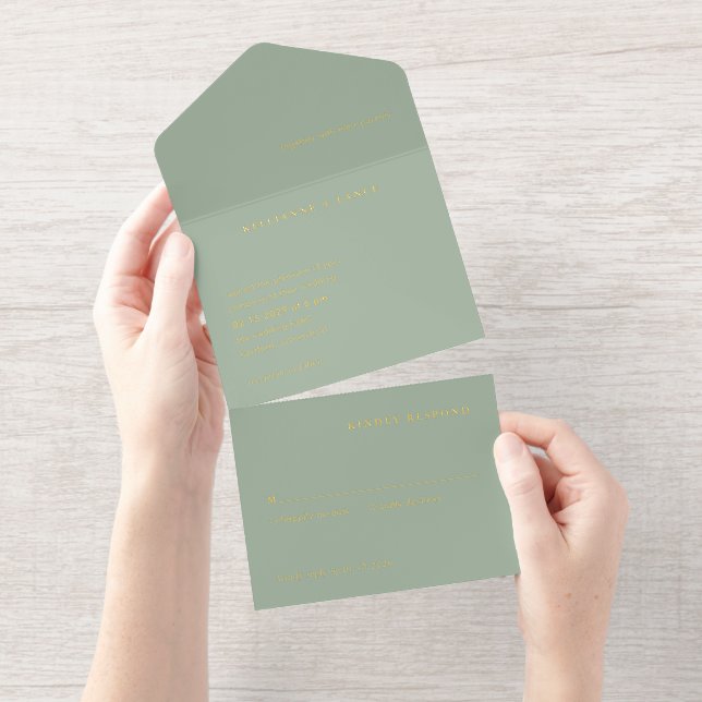 Tout En Un Invitation Mariage Simple Vert Sauge Moderne (Détachable)