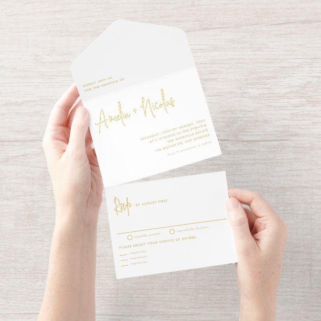Tout En Un Invitation Mariage Typographie Moderne Écriture Manuscrite No (Détachable)