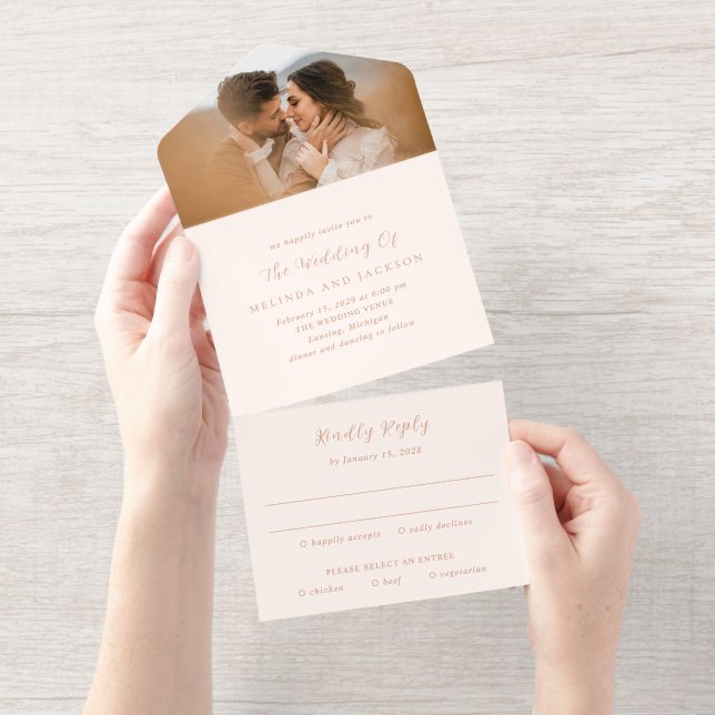 Tout En Un Invitation Modern Earthy Neutral Photo Wedding (Détachable)