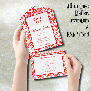 Tout En Un Invitation modifiable rouge et blanc à motif de bo