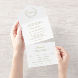 Tout En Un Invitation Monogramme de couronne Élégant mariage