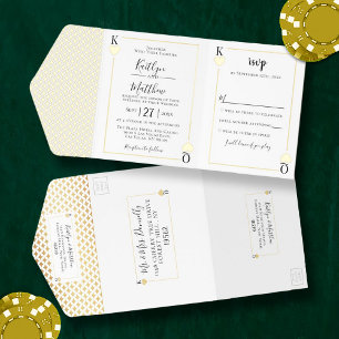 Tout En Un Invitation Monogramme Mariage de carte de jeu Real Foil Press