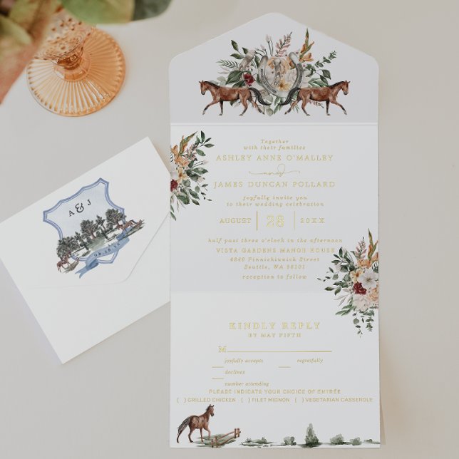 Tout En Un Invitation Monogramme | Mariage du manoir anglais équestre (Créateur téléchargé)