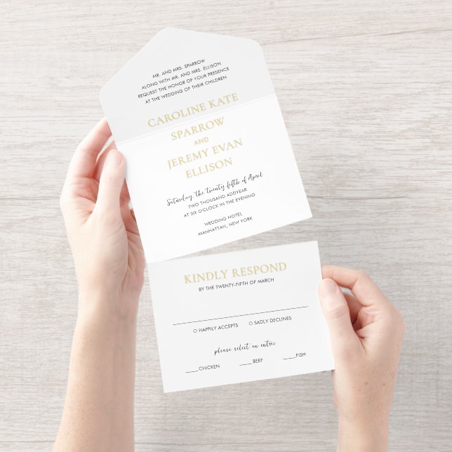 Tout En Un Invitation Nettoyer mariage élégant (Détachable)