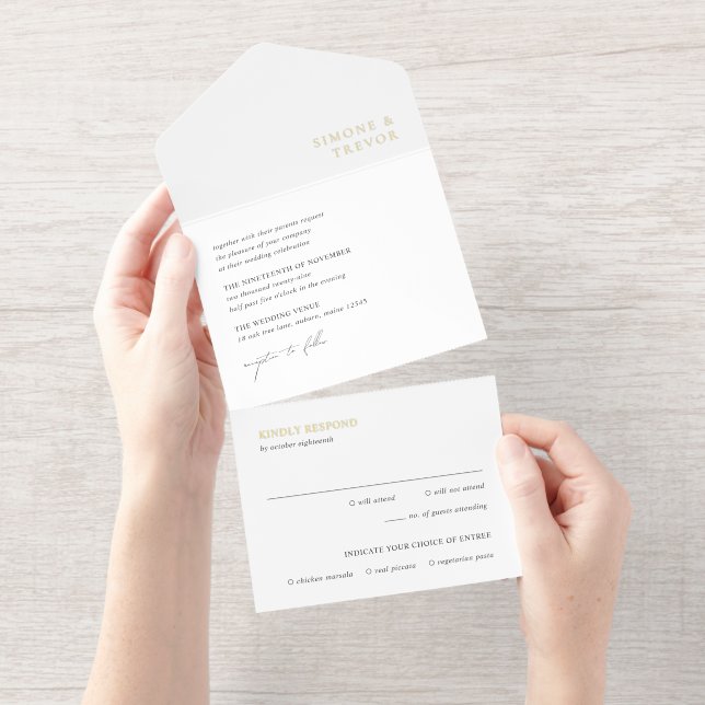 Tout En Un Invitation Nettoyer noir et blanc Mariage moderne (Détachable)