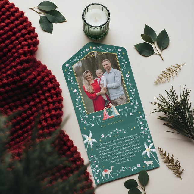 Tout En Un Invitation Noël Crèche religieuse Scène Famille Photo (Christmas Religious Nativity Scene Family Photo All In One Invitation)