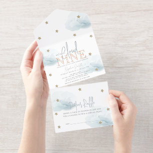 Tout En Un Invitation Nuage 9 nuages Bleus Baby shower garçon Pile