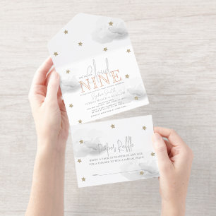 Tout En Un Invitation Nuage 9 Nuages Gris Baby Shower Foil