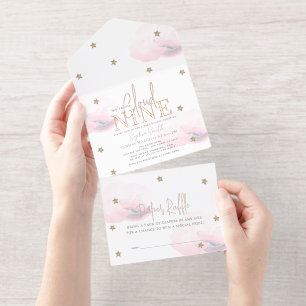 Tout En Un Invitation Nuage 9 nuages roses Fille Baby shower huile