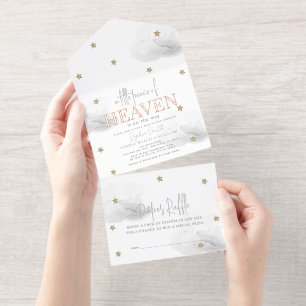 Tout En Un Invitation Petit Morceau de Ciel Nuage Gris Baby Shower Foil