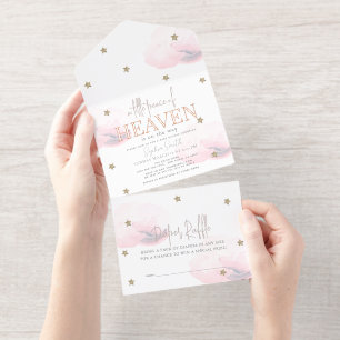 Tout En Un Invitation Petit Morceau de Ciel Nuage Rose Baby Shower Foil