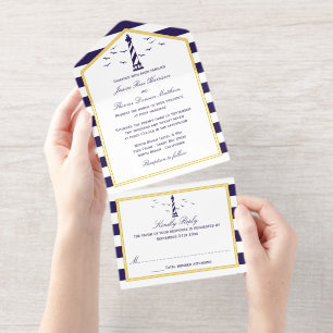 Tout En Un Invitation Phare nautique Mariage de bande de la marine Real 