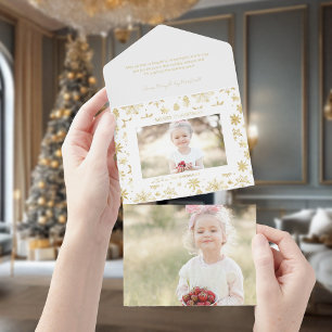 Tout En Un Invitation Photo de Noël du flocon de neige en or tiré à la m