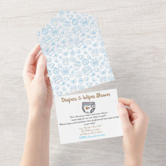 Tout En Un Invitation pour Baby Shower Garçon Couche Smart Bl