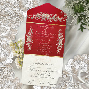 Tout En Un Invitation Rose Arc Romantique Bordures & Calligraphie - Roug