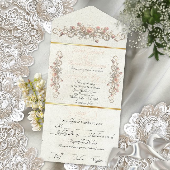 Tout En Un Invitation Rose Arc Romantique & Calligraphie - Crème (Créateur téléchargé)