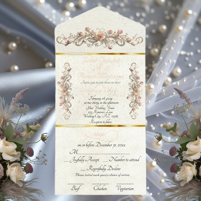 Tout En Un Invitation Rose Arc Romantique & Calligraphie - Crème (Créateur téléchargé)