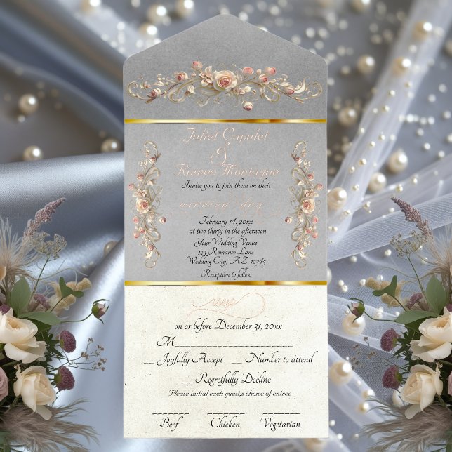 Tout En Un Invitation Rose Arc Romantique & Calligraphie - Gris (Créateur téléchargé)