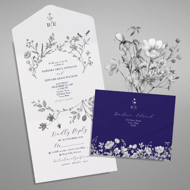 Tout En Un Invitation Royal Blue Floral All-in-One (Créateur téléchargé)