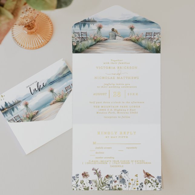 Tout En Un Invitation Rustique Fleur sauvage Lakeside | Mariage Boho (Créateur téléchargé)