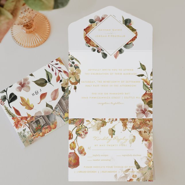 Tout En Un Invitation Rustique Floral Automne Mariage | Feuilles automna (Créateur téléchargé)