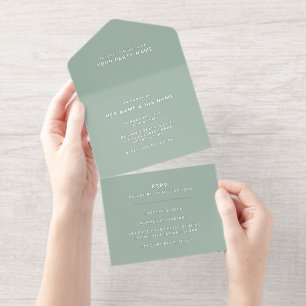 Tout En Un Invitation Sage Blanc Élégant Moderne Minimaliste Foil