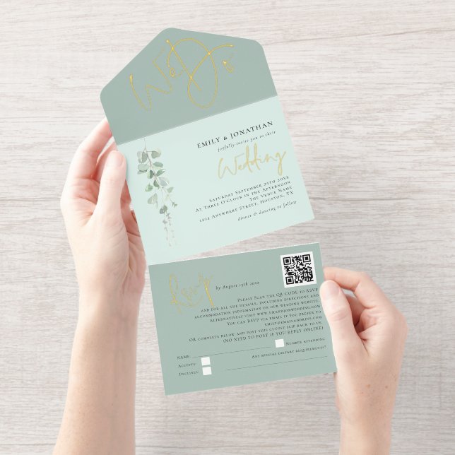 Tout En Un Invitation Sage Eucalyptus Nous Faisons Mariage Foil (Détachable)