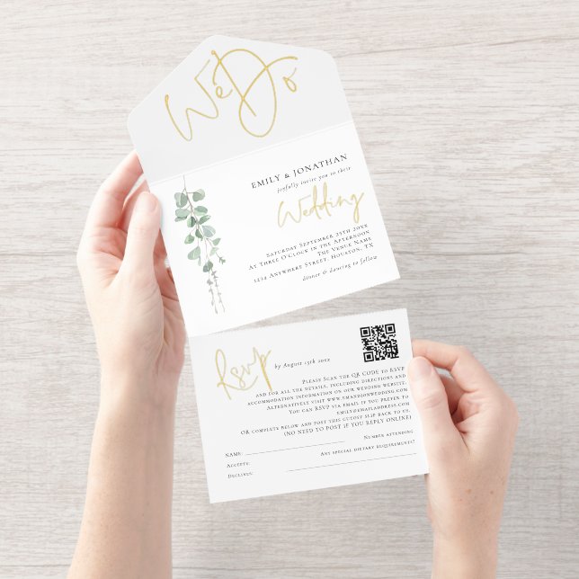 Tout En Un Invitation Sage Eucalyptus We Do Wedding Foil (Détachable)