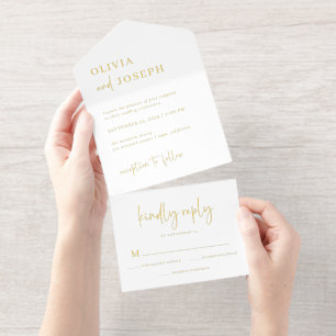 Tout En Un Invitation Simple, moderne et minimaliste   Huile d'or mariag