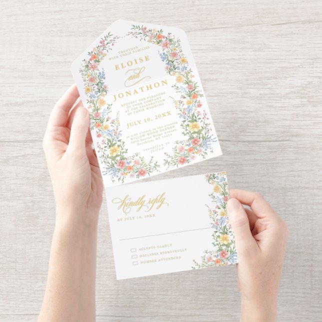 Tout En Un Invitation Soft Pastel Ornate Spring Garden Floral Wedding (Détachable)