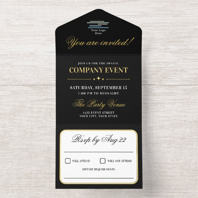 Tout En Un Invitation Sophisticated Elegant Corporate Event Logo Gold (Intérieur)