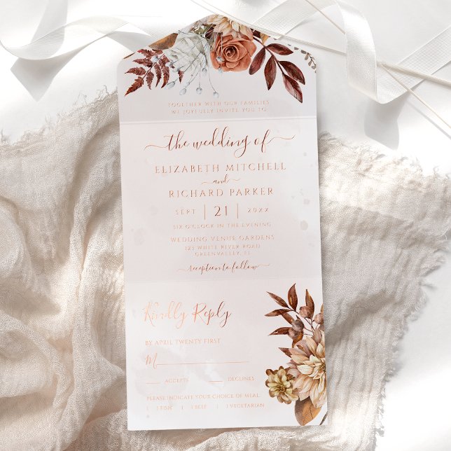 Tout En Un Invitation Terracotta Floral Boho Fall Foliing Mariage (Créateur téléchargé)