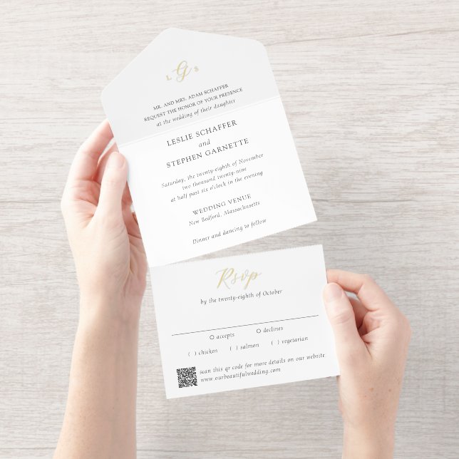 Tout En Un Invitation Timeless Black and White QR Code Elegant Wedding (Détachable)