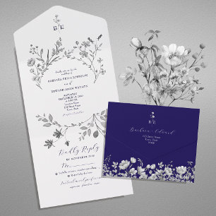Tout En Un Invitation tout-en-un à motif floral bleu royal