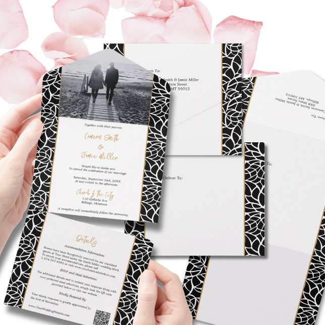 Tout En Un Invitation tout-en-un de la ligne Abstraite (Abstract Line Foliage All-in-One Invitation)