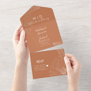 Tout En Un Invitation tout-en-un floral terreux dessiné à la