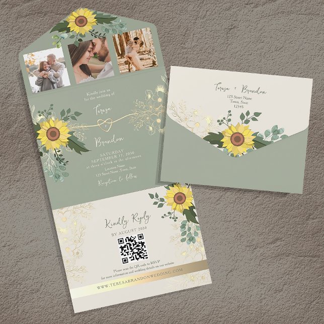 Tout En Un Invitation tout-en-un Mariage de tournesol Eucalyp (Créateur téléchargé)