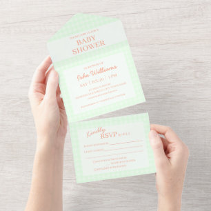 Tout En Un Invitation tout-en-un pour une baby shower vert cl