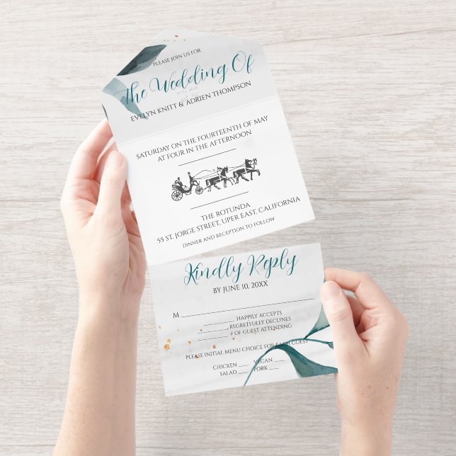 Tout En Un Invitation Wedding invitation, simple with retro carriage (Détachable)