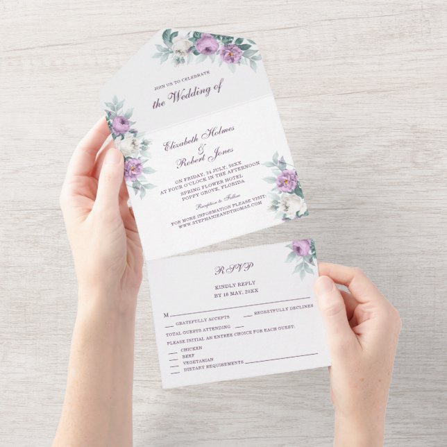 Tout En Un Lavender Purple All in One Wedding Invitation (Déchirure)