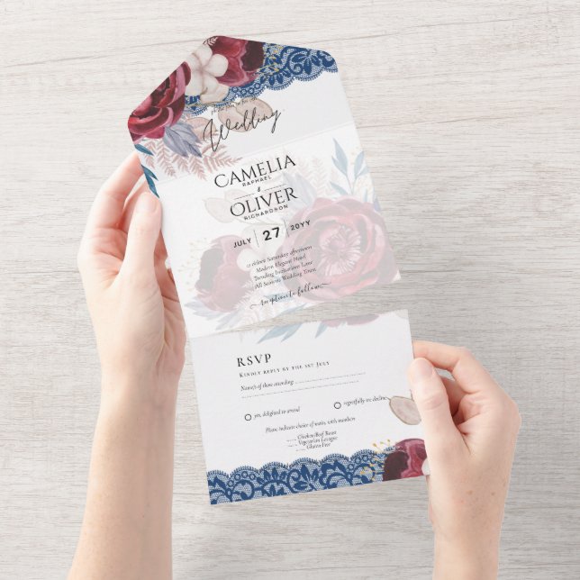 Tout En Un LeahG Burgundy Roses dentelle Invitation Mariage d (Déchirure)