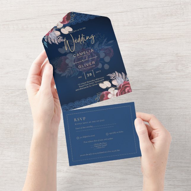 Tout En Un LeahG Burgundy Roses dentelle Invitation Mariage d (Déchirure)